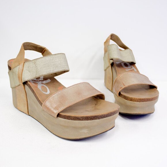 OTBT | Bushnell Gold Leather Platform Wedge Sandals Women's Size 10 - Picture 2 of 11